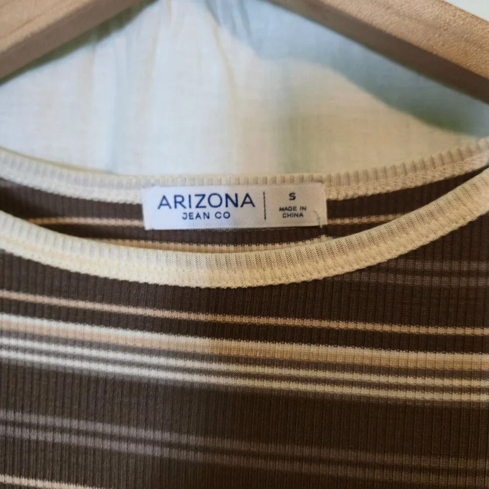 Arizona baby tee womens Small brown stripes short-sleeve round-neck Y2K - Picture 3 of 5